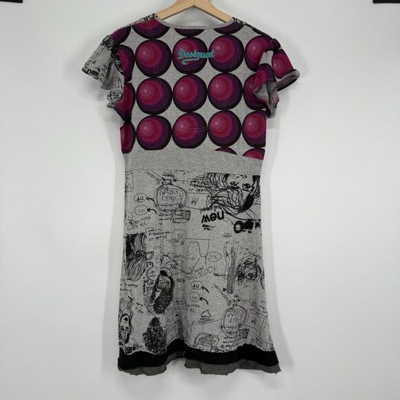Desigual Women's Graphic Print Jersey Dress Size XL Gray Multicolor Artsy - Picture 4 of 7